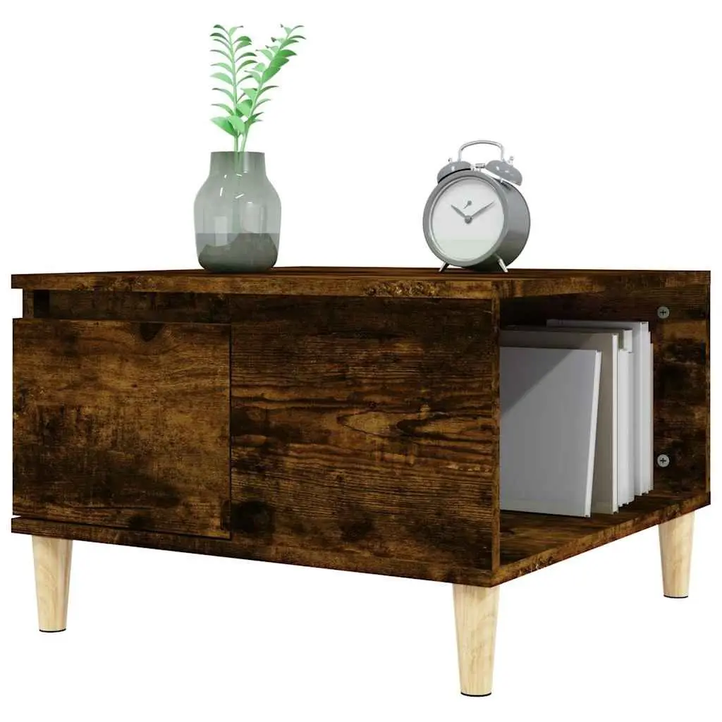Coffee Table Smoked Oak 55x55x36.5cm Engineered Wood with Eucalyptus Wood Feet