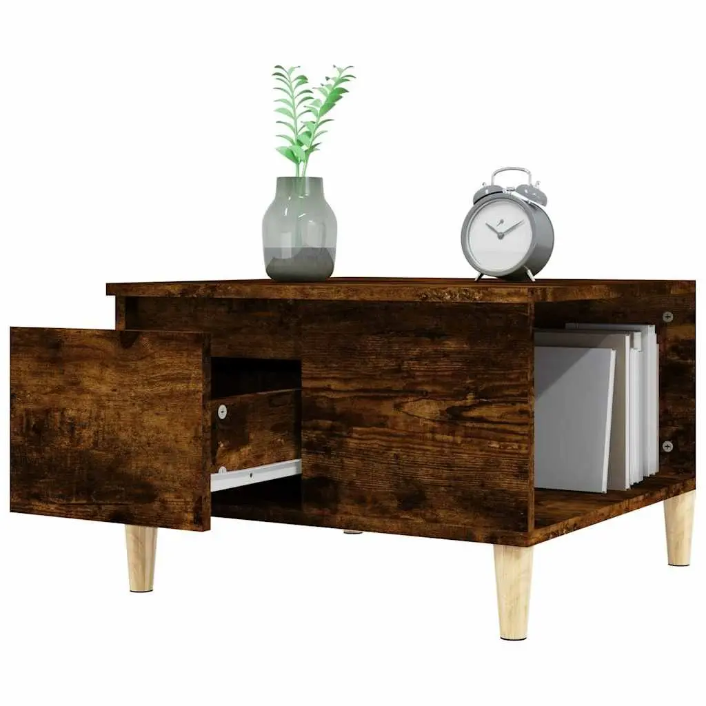 Coffee Table Smoked Oak 55x55x36.5cm Engineered Wood with Eucalyptus Wood Feet