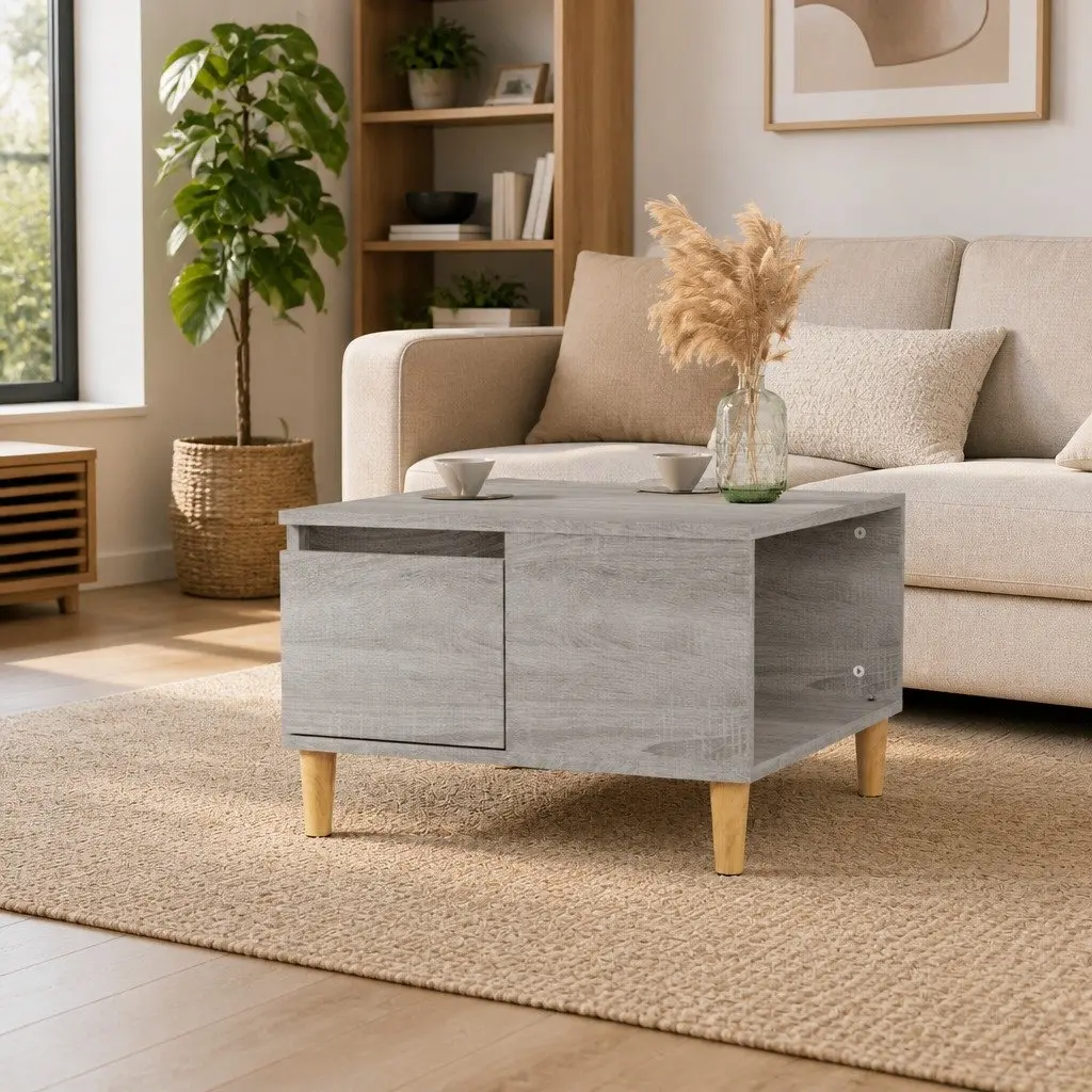 Coffee Table Grey 55x55x36.5 cm Engineered Wood with Storage Drawer Open Compartment