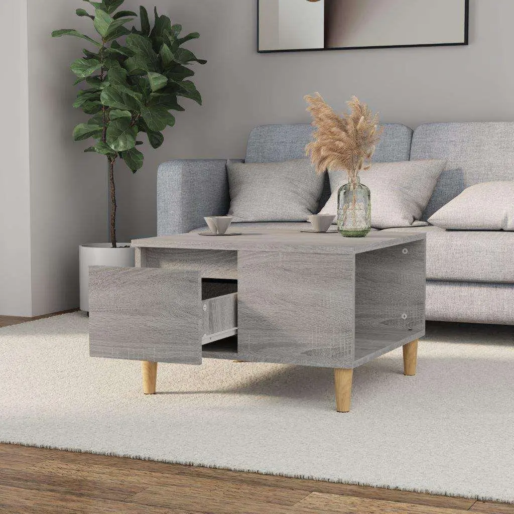 Coffee Table Grey 55x55x36.5 cm Engineered Wood with Storage Drawer Open Compartment