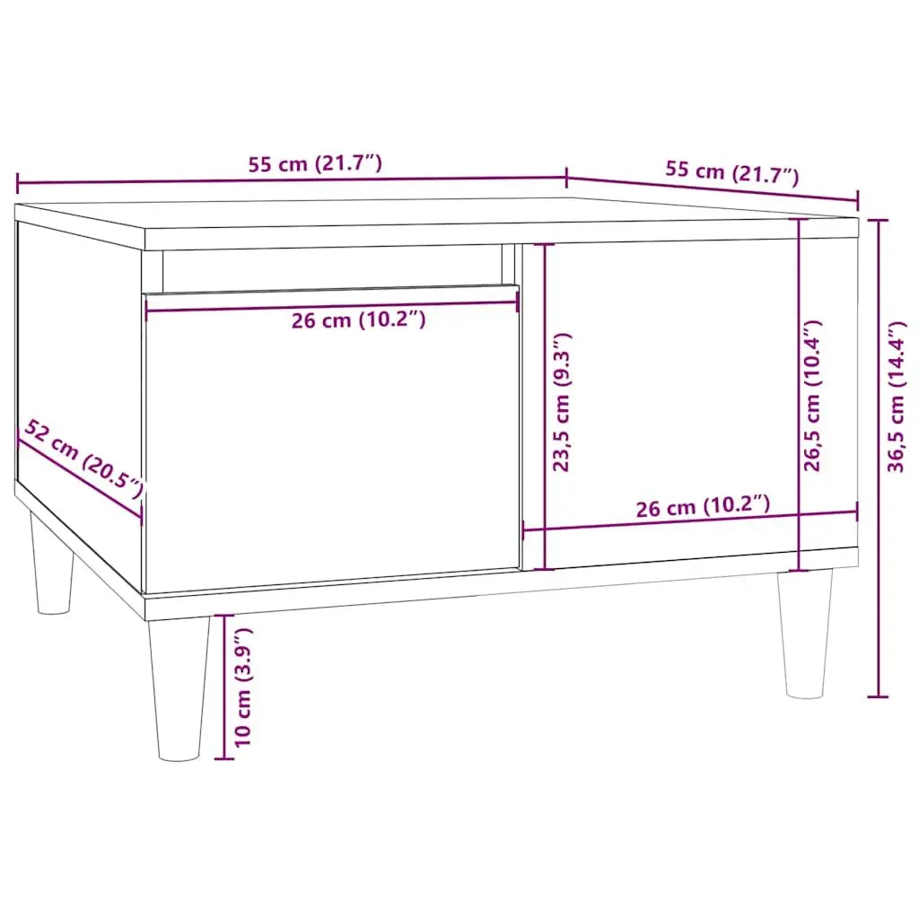 Coffee Table Grey 55x55x36.5 cm Engineered Wood with Storage Drawer Open Compartment