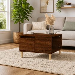 Brown Oak Coffee Table with Storage Drawer 55x55x36.5 cm