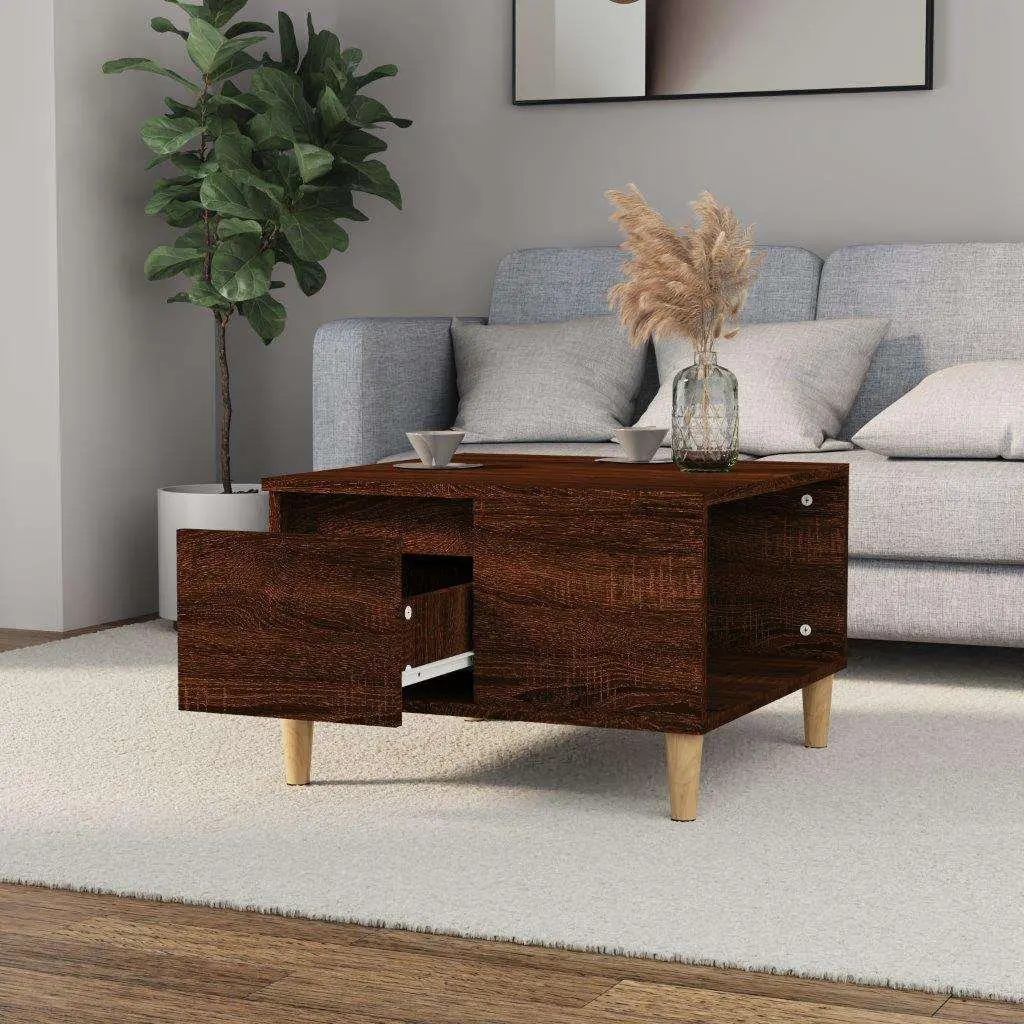 Coffee Table Brown Oak 55x55x36.5 cm Engineered Wood Eucalyptus Wood Feet