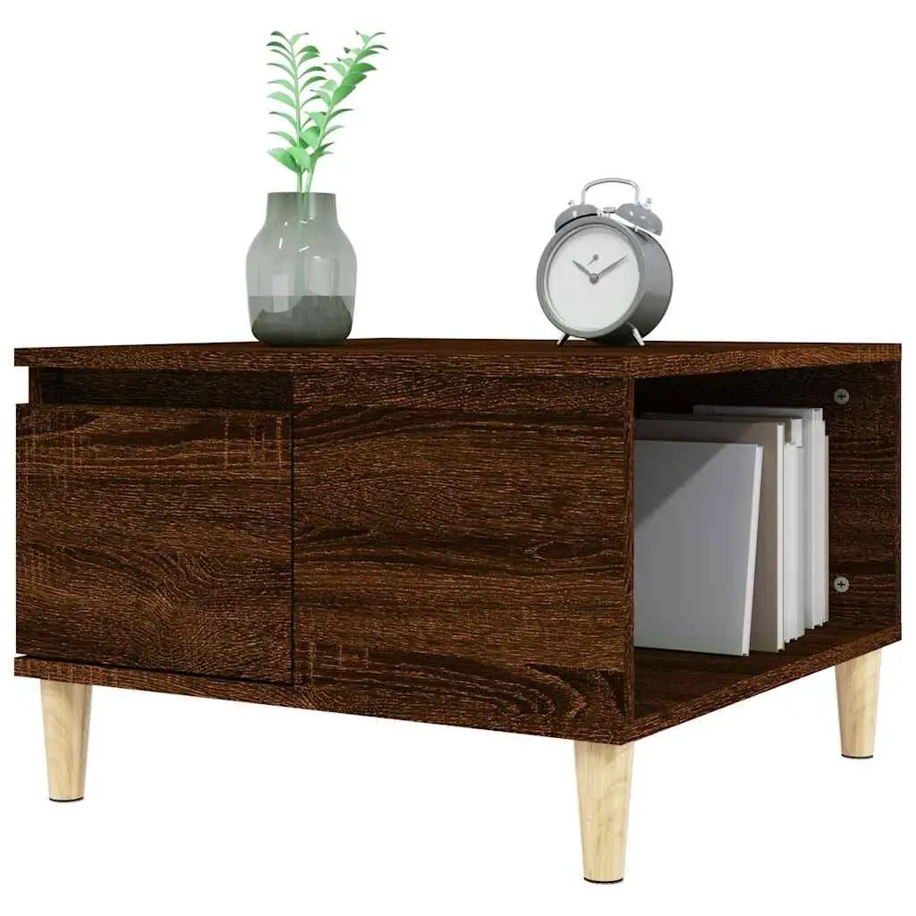 Coffee Table Brown Oak 55x55x36.5 cm Engineered Wood Eucalyptus Wood Feet