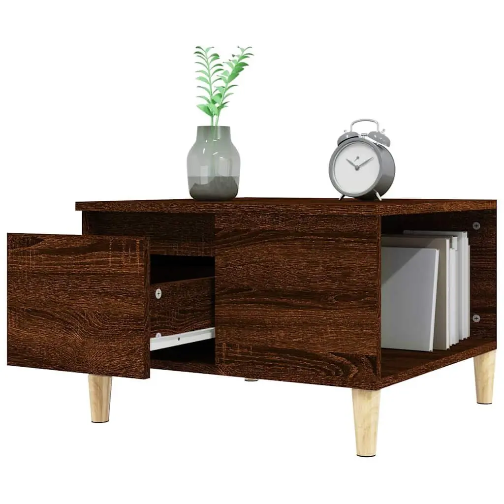 Coffee Table Brown Oak 55x55x36.5 cm Engineered Wood Eucalyptus Wood Feet