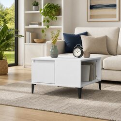 White Coffee Table with Storage Drawer 55x55x36.5 cm