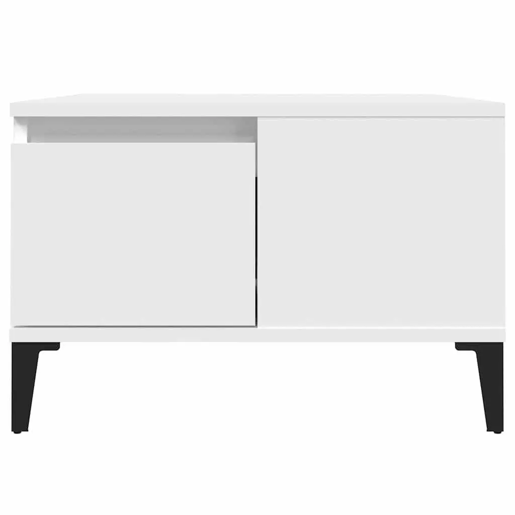 Coffee Table White 55x55x36.5 cm Engineered Wood with Metal Feet Storage Drawer Open Compartment