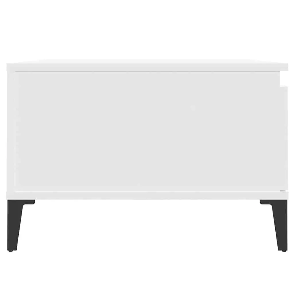 Coffee Table White 55x55x36.5 cm Engineered Wood with Metal Feet Storage Drawer Open Compartment