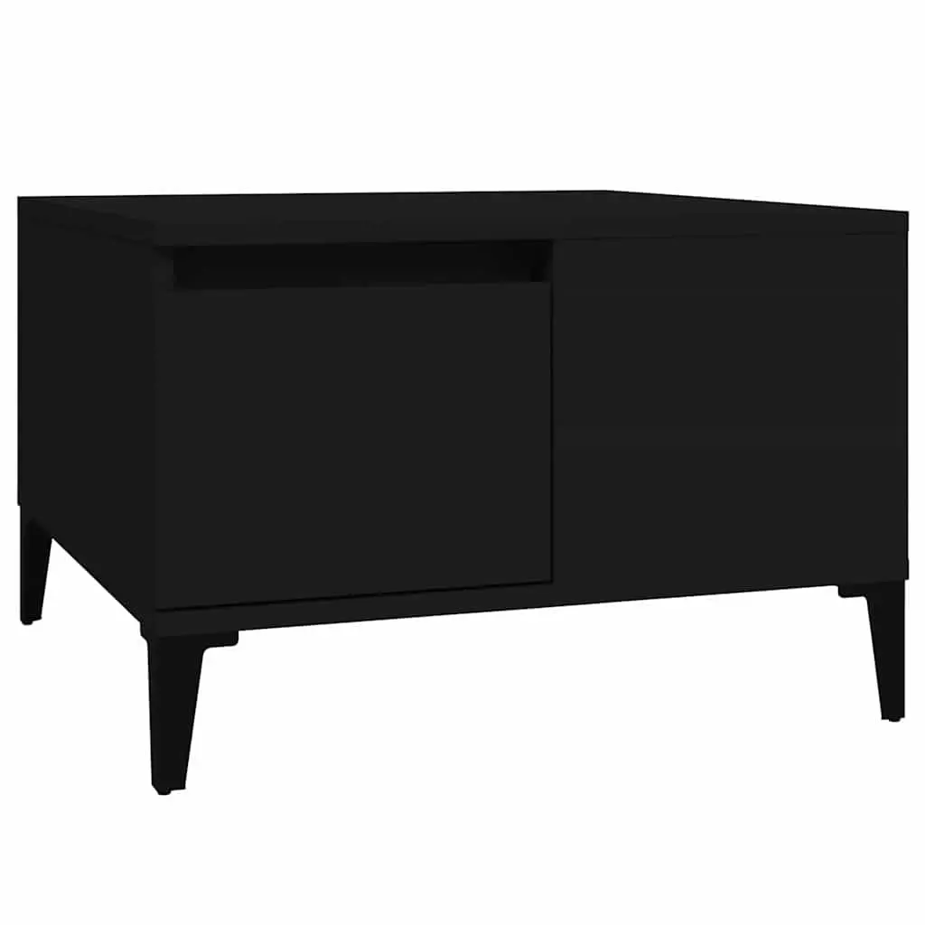 Coffee Table Black Modern 55W x 55D x 36.5H cm Engineered Wood with Metal Feet