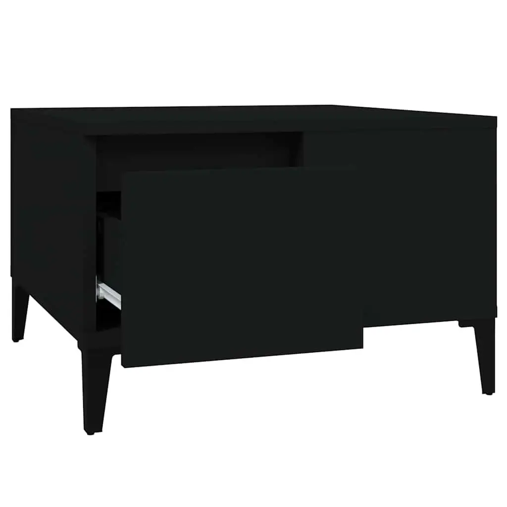 Coffee Table Black Modern 55W x 55D x 36.5H cm Engineered Wood with Metal Feet