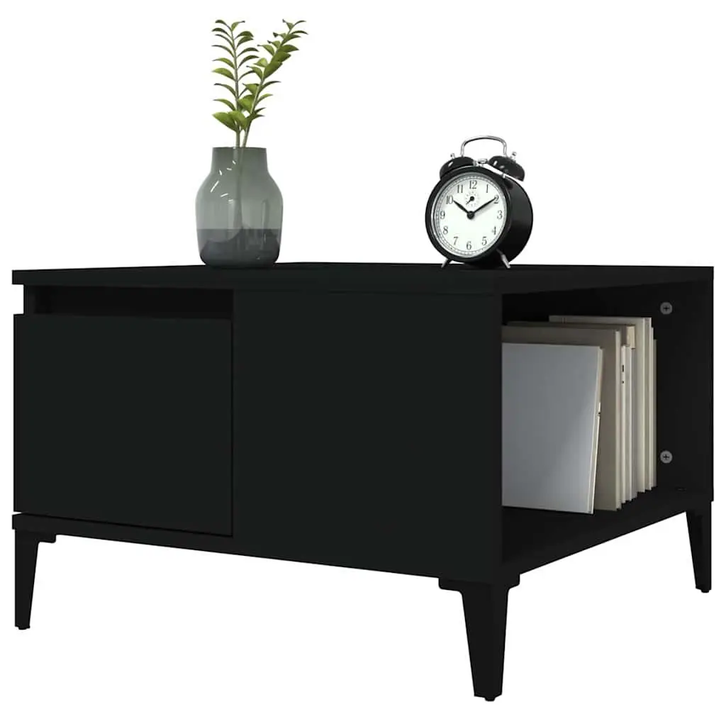 Coffee Table Black Modern 55W x 55D x 36.5H cm Engineered Wood with Metal Feet