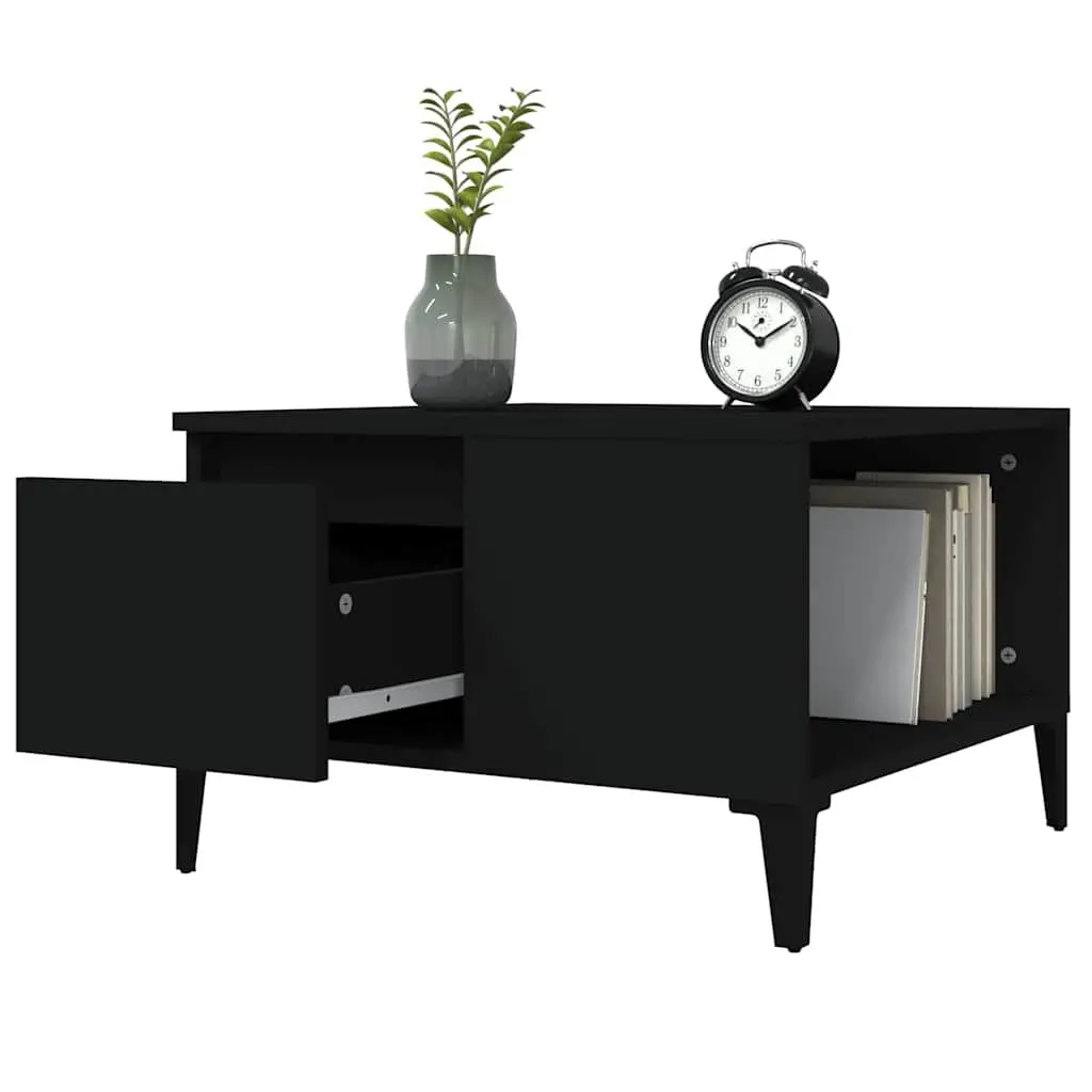 Coffee Table Black Modern 55W x 55D x 36.5H cm Engineered Wood with Metal Feet