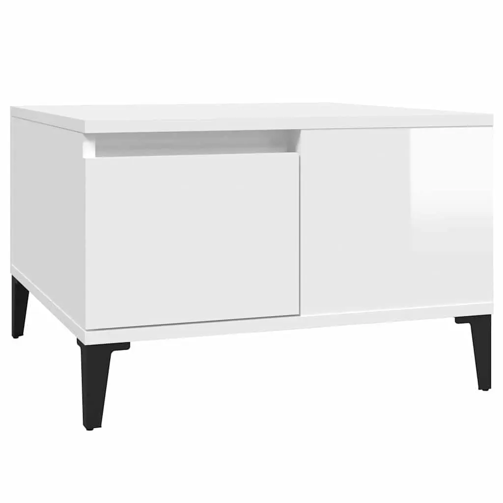 Coffee Table High Gloss White 55W x 55D x 36.5H cm Engineered Wood with Metal Feet