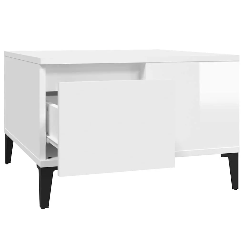 Coffee Table High Gloss White 55W x 55D x 36.5H cm Engineered Wood with Metal Feet