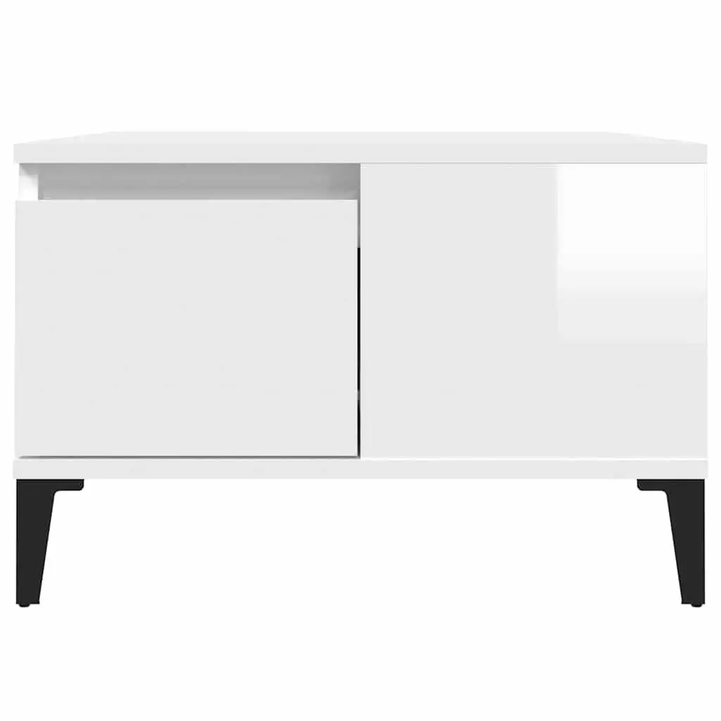 Coffee Table High Gloss White 55W x 55D x 36.5H cm Engineered Wood with Metal Feet
