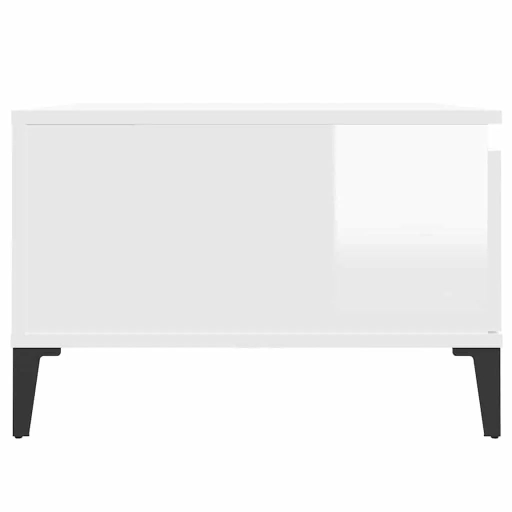 Coffee Table High Gloss White 55W x 55D x 36.5H cm Engineered Wood with Metal Feet