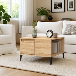 Brown Engineered Wood Coffee Table with Drawer and Shelf