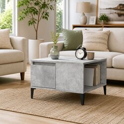 Grey Engineered Wood Coffee Table with Drawer Storage