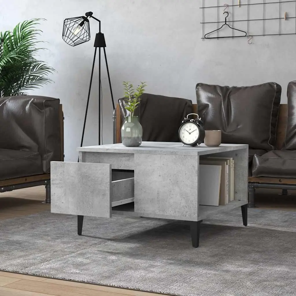Coffee Table Grey Engineered Wood Storage 55x55x36.5cm Living Room Metal Feet