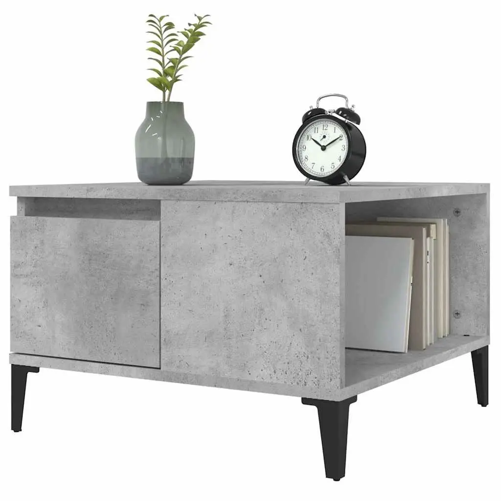 Coffee Table Grey Engineered Wood Storage 55x55x36.5cm Living Room Metal Feet
