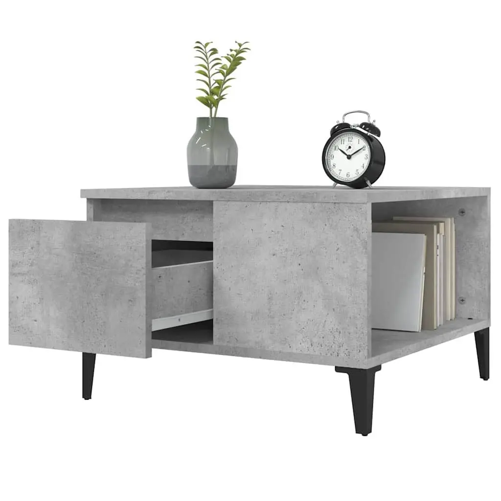 Coffee Table Grey Engineered Wood Storage 55x55x36.5cm Living Room Metal Feet