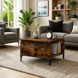 Brown Engineered Wood Coffee Table with Drawer