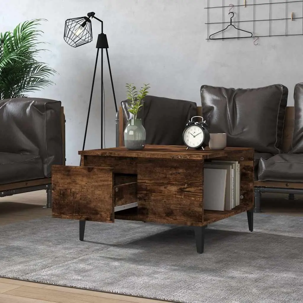 Coffee Table Brown Engineered Wood with Storage Drawer and Open Compartment