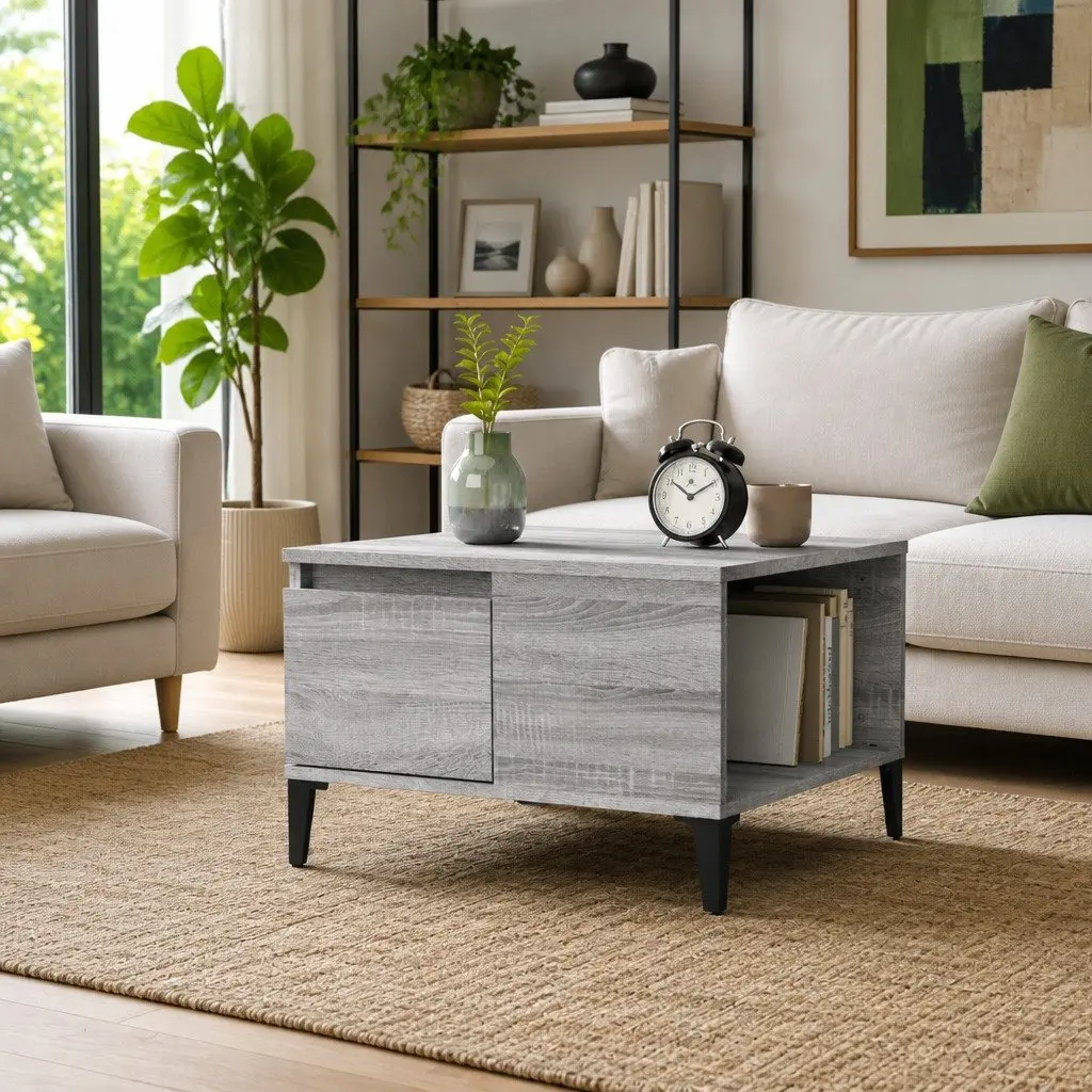 Coffee Table Grey Sonoma Engineered Wood with Metal Feet 55 x 55 x 36.5 cm