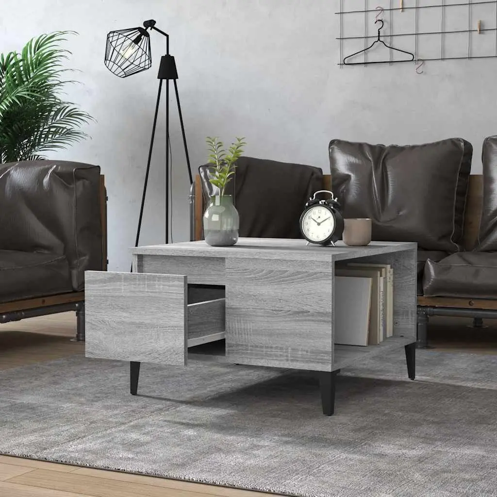 Coffee Table Grey Sonoma Engineered Wood with Metal Feet 55 x 55 x 36.5 cm
