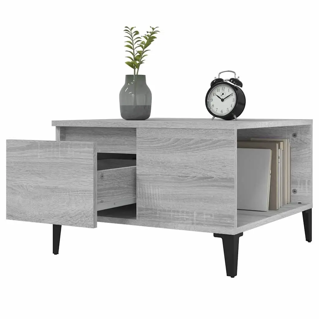 Coffee Table Grey Sonoma Engineered Wood with Metal Feet 55 x 55 x 36.5 cm