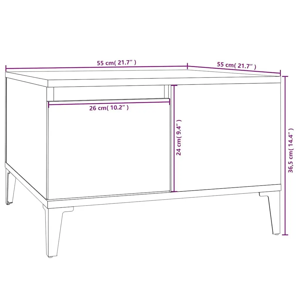 Coffee Table Grey Sonoma Engineered Wood with Metal Feet 55 x 55 x 36.5 cm