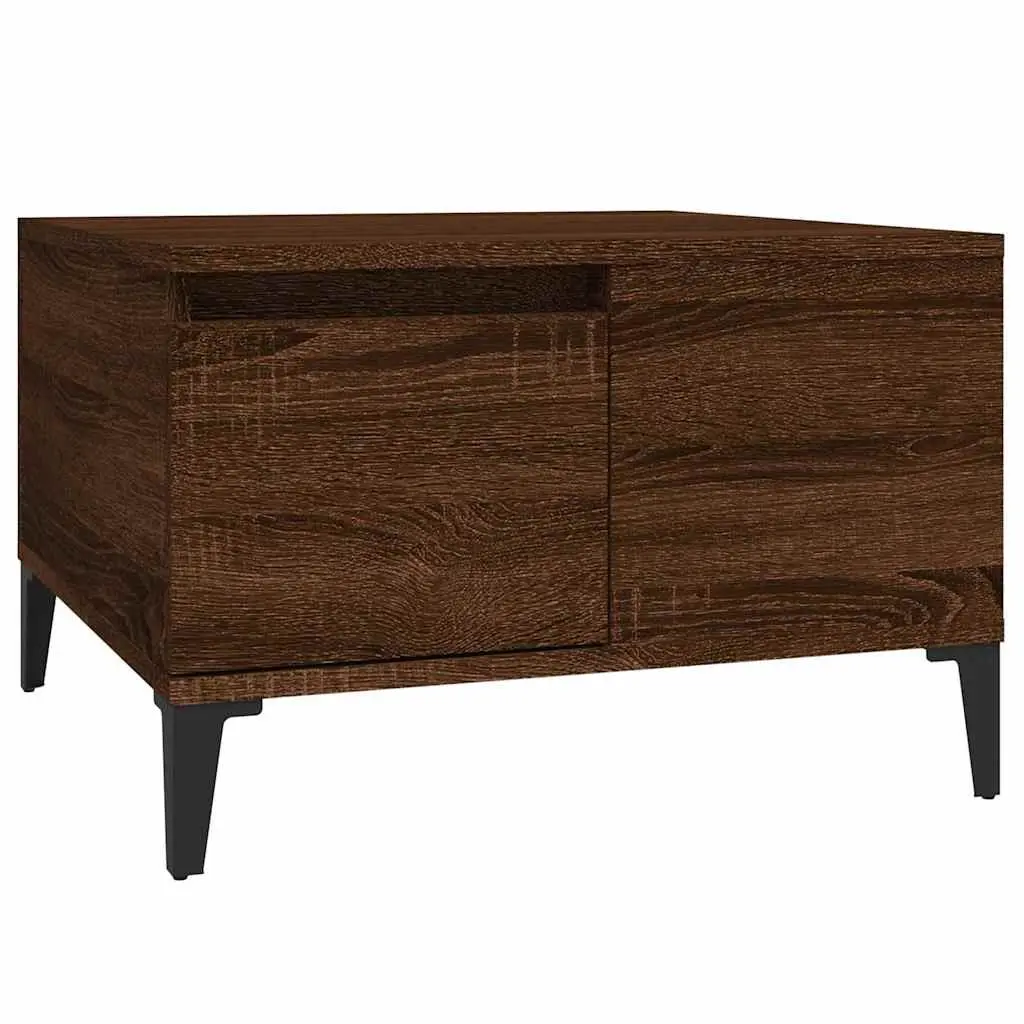 Coffee Table Brown Oak 55x55x36.5 cm Engineered Wood with Metal Feet Storage Drawer Open Compartment