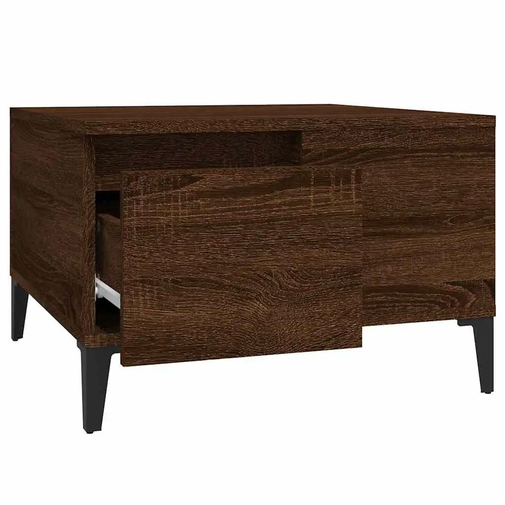 Coffee Table Brown Oak 55x55x36.5 cm Engineered Wood with Metal Feet Storage Drawer Open Compartment