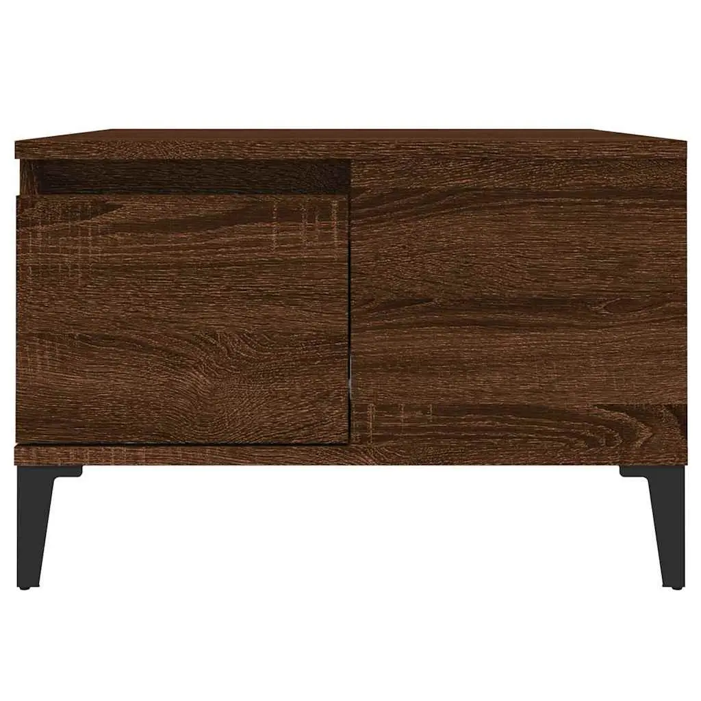 Coffee Table Brown Oak 55x55x36.5 cm Engineered Wood with Metal Feet Storage Drawer Open Compartment