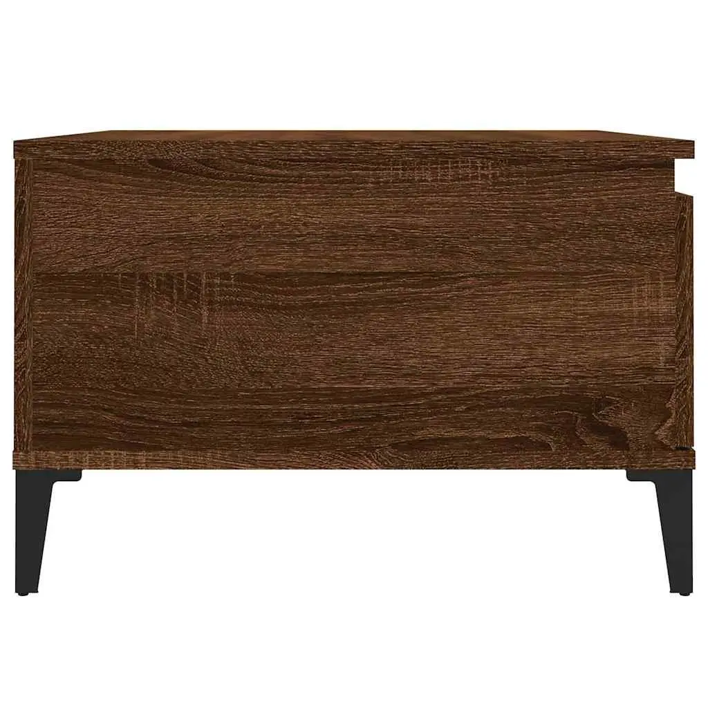 Coffee Table Brown Oak 55x55x36.5 cm Engineered Wood with Metal Feet Storage Drawer Open Compartment