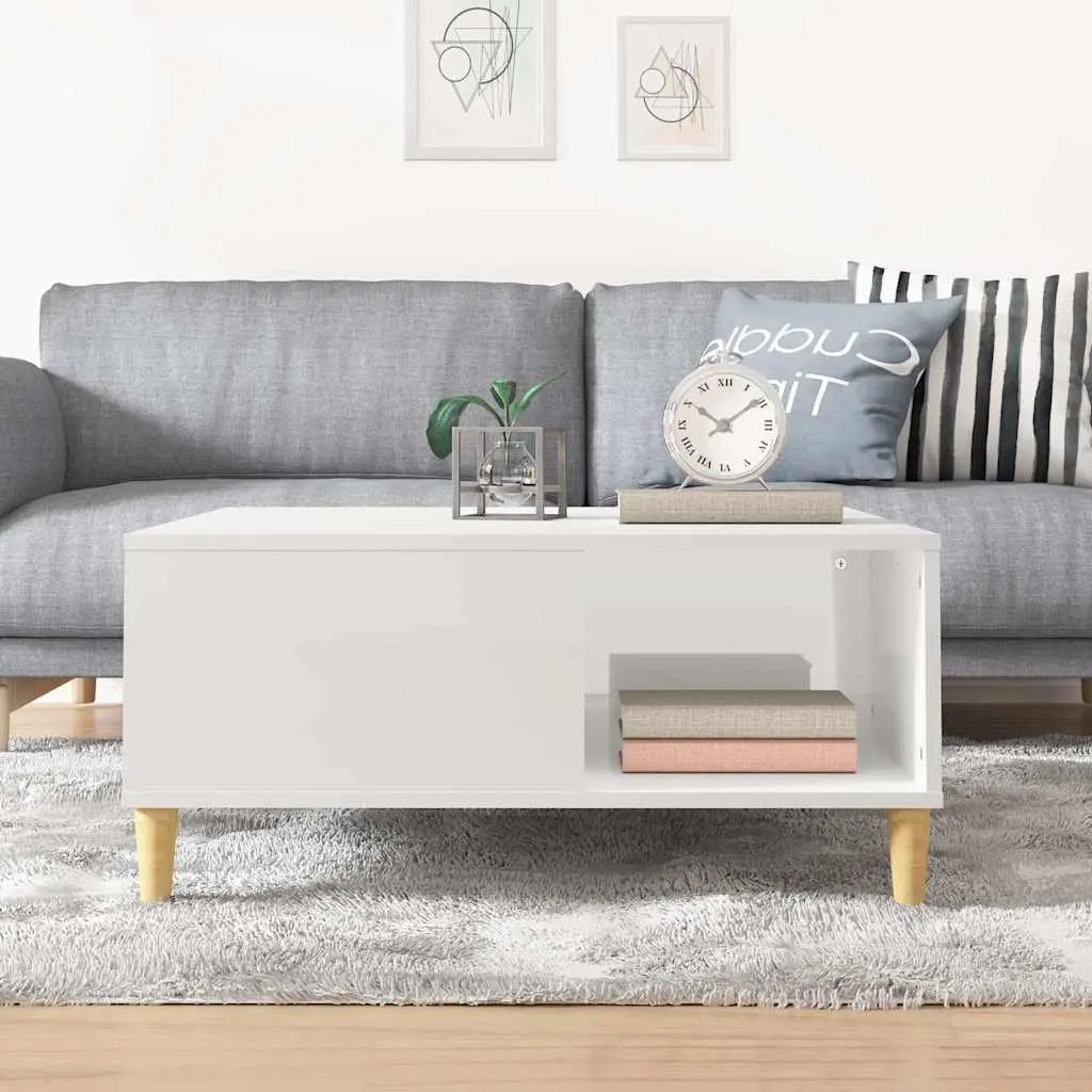 High Gloss White Coffee Table with Storage Compartment