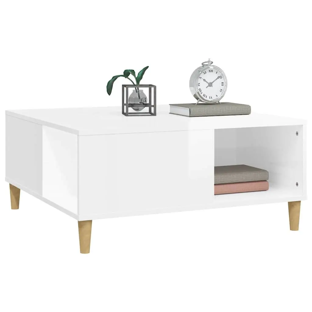 High Gloss White Coffee Table with Storage Compartment