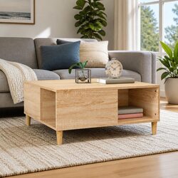 Brown Engineered Wood Coffee Table with Storage Compartment