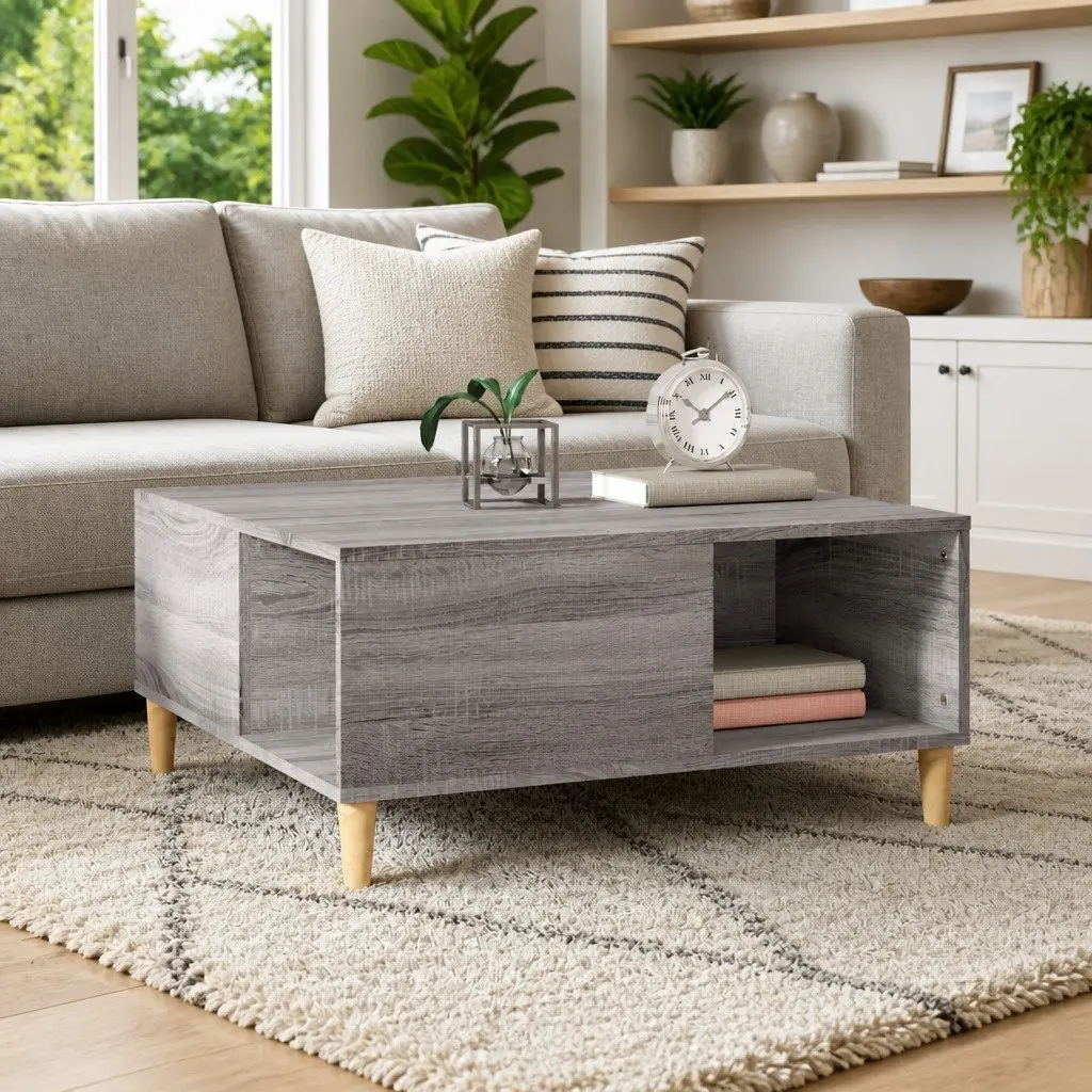Coffee Table Grey Sonoma 80x80x36.5cm Engineered Wood with Storage Compartments Modern Accent