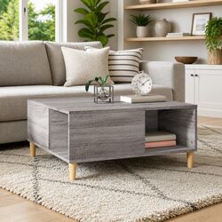 Modern Grey Sonoma Coffee Table with Storage 80x80x36.5cm