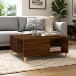 Brown Oak Coffee Table with Storage Compartments 80x80x36.5cm