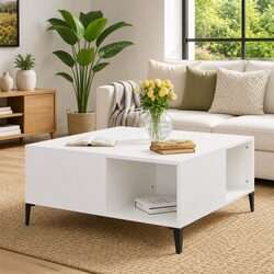 Stylish White Coffee Table with Convenient Storage