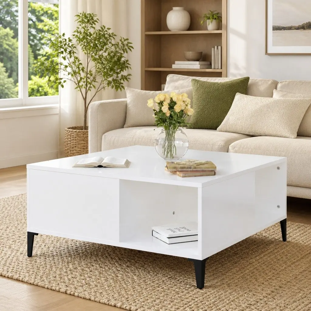 Coffee Table White High Gloss 80x80x36.5cm Engineered Wood