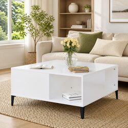 Elegant White High Gloss Coffee Table with Storage