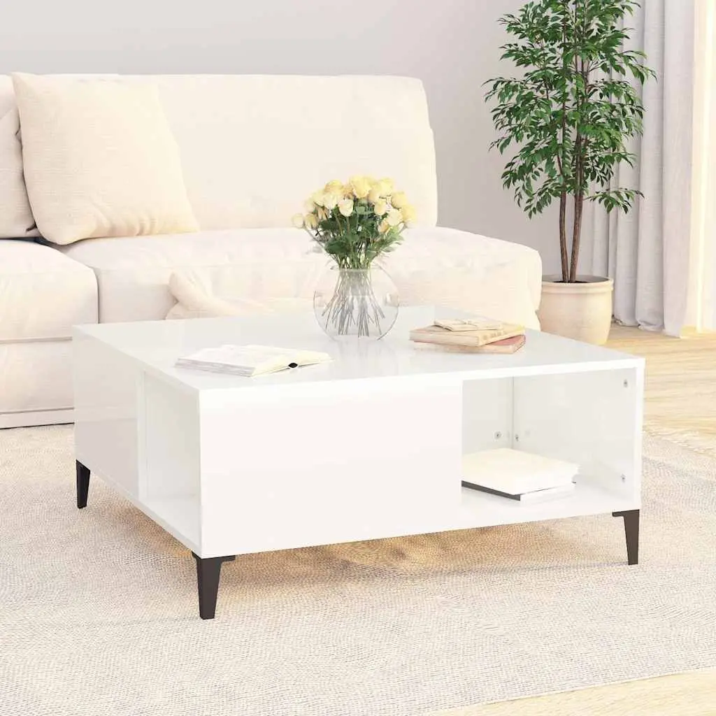 Coffee Table White High Gloss 80x80x36.5cm Engineered Wood