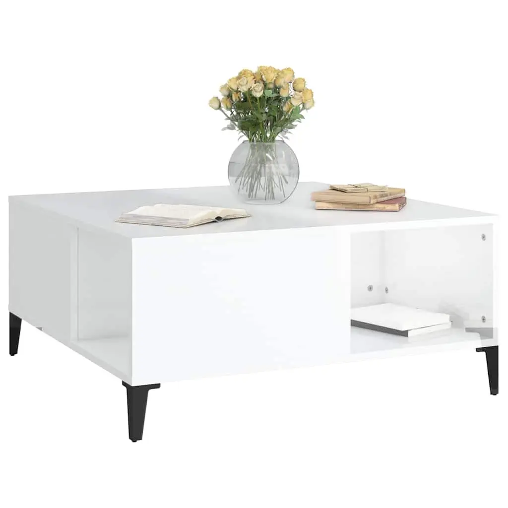 Coffee Table White High Gloss 80x80x36.5cm Engineered Wood