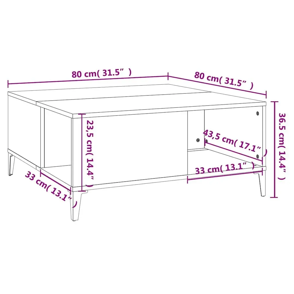 Coffee Table White High Gloss 80x80x36.5cm Engineered Wood
