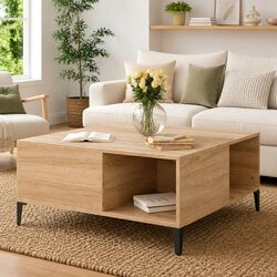 Brown Engineered Wood Coffee Table with Storage Compartments