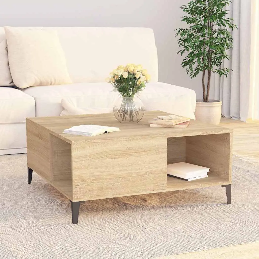 Brown Engineered Wood Coffee Table with Storage Compartments