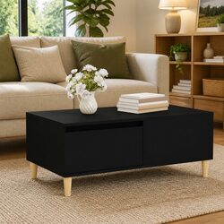 Elegant Black Coffee Table with Drawer Storage 90x50x36.5 cm